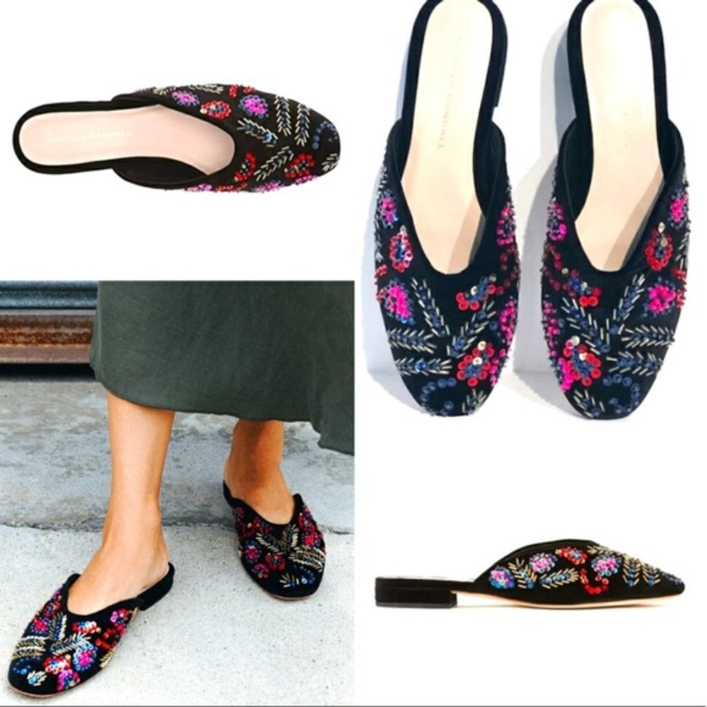 Loeffler Randall Beaded Sequin Flat Suede Mule
